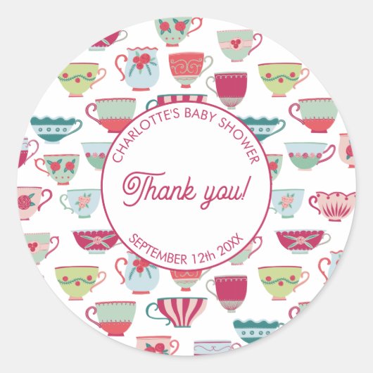 Retro Tea Party Baby shower Ronde Sticker (Voorkant)