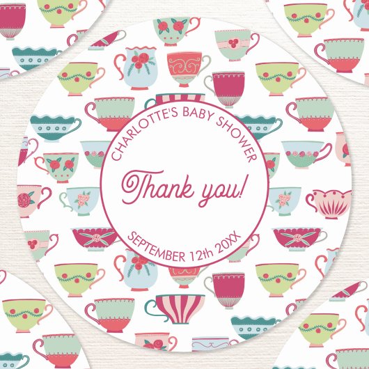 Retro Tea Party Baby shower Ronde Sticker