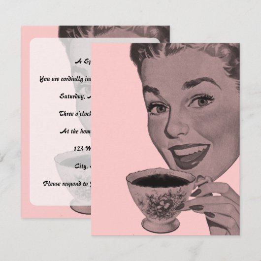 Retro Tea Party Kaart (Voorkant / Achterkant)