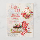 Retro Tea Party Rode Polkadot Verjaardag (Voorkant)