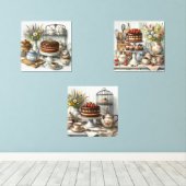 Retro Tea Time Cake Print Set van 3 (Houten vloer)