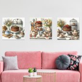 Retro Tea Time Cake Print Set van 3 (Woonkamer)