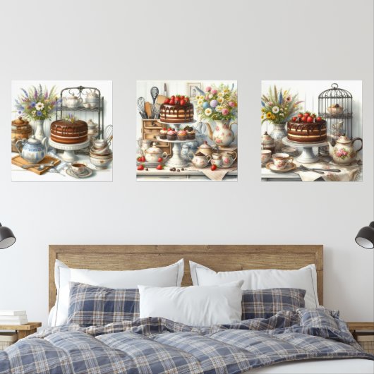 Retro Tea Time Cake Print Set van 3 (Slaapkamer)