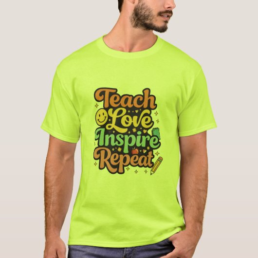 Retro Teach Love Inspire Teacher T-Shirt (Voorkant)