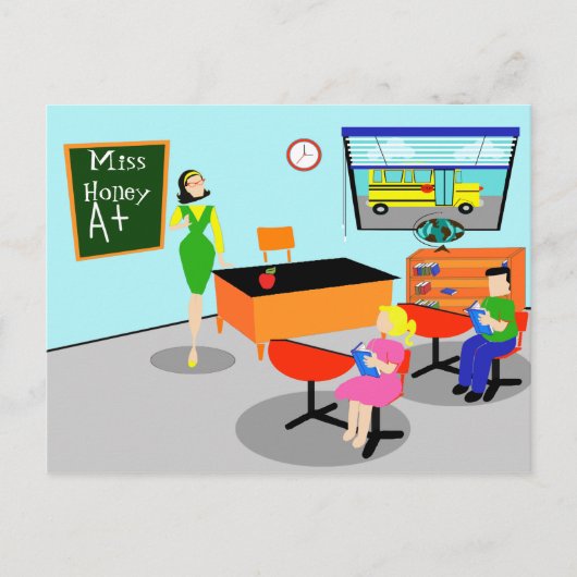 Retro Teacher Briefkaart (Voorkant)