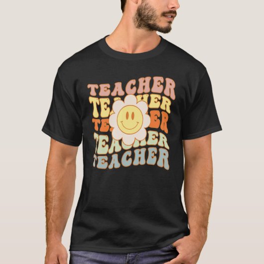 Retro Teacher Daisy Colorful Elementary School Cut T-shirt (Voorkant)