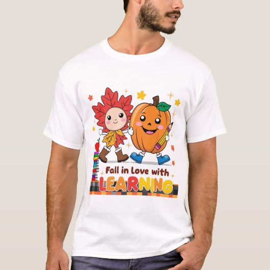 Retro Teacher Herfst PNG, Herfst Verliefd Op Leren T-shirt (Voorkant)