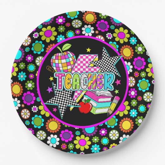 Retro Teacher  Paper Plate Papieren Bordje (Voorkant)