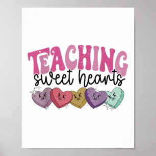 Retro Teaching Sweethearts Snoep Heart Teacher Val Poster