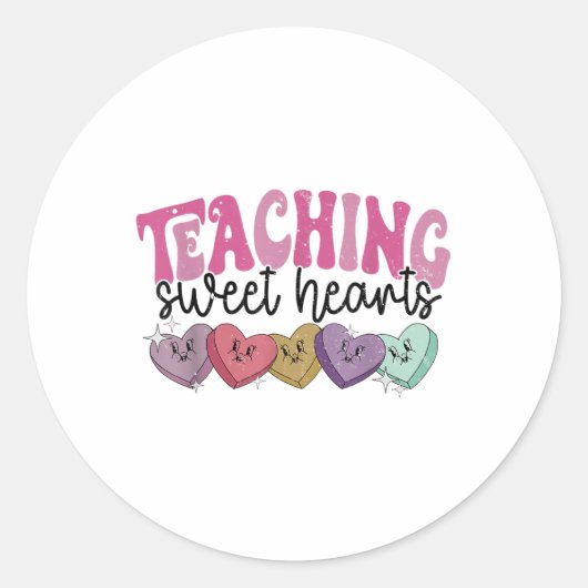 Retro Teaching Sweethearts Snoep Heart Teacher Val Ronde Sticker (Voorkant)