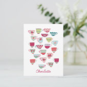 Retro Teacup gepersonaliseerde naam Briefkaart (Staand voorkant)