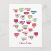 Retro Teacup gepersonaliseerde naam Briefkaart (Voorkant)