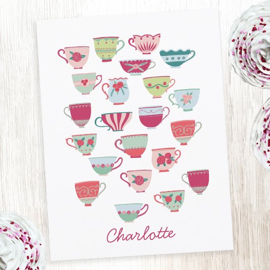 Retro Teacup gepersonaliseerde naam Briefkaart