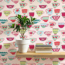 Retro Teacups Roze Behang