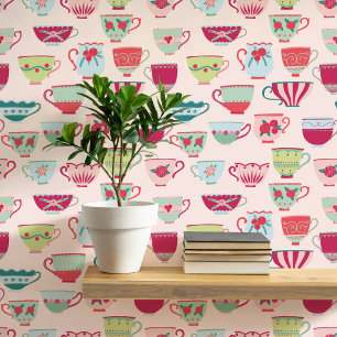 Retro Teacups Roze Behang