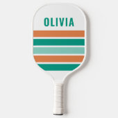 Retro Teal en Oranje Strepen Aangepaste Naam Pickleball Paddle (Achterkant)