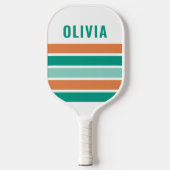 Retro Teal en Oranje Strepen Aangepaste Naam Pickleball Paddle (Voorkant)