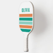 Retro Teal en Oranje Strepen Aangepaste Naam Pickleball Paddle (Links)