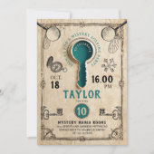 Retro Teal Escape Room Key Mystery Solving Spy Kaart (Voorkant)