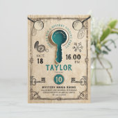 Retro Teal Escape Room Key Mystery Solving Spy Kaart (Staand voorkant)