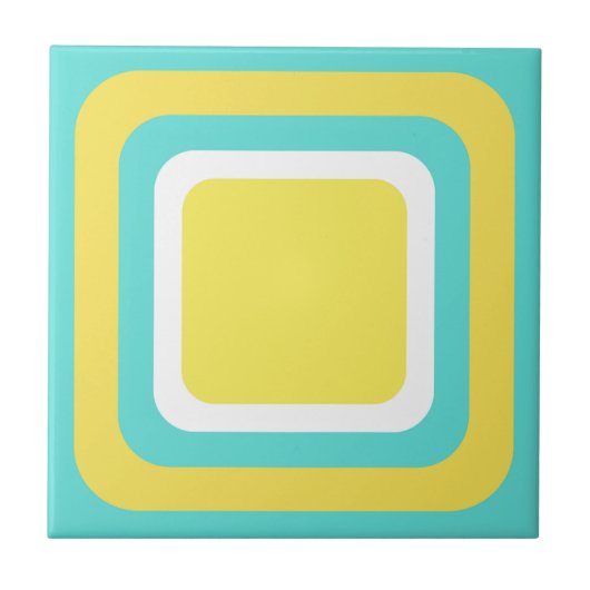 Retro Teal Geel Wit Tegeltje (Voorkant)