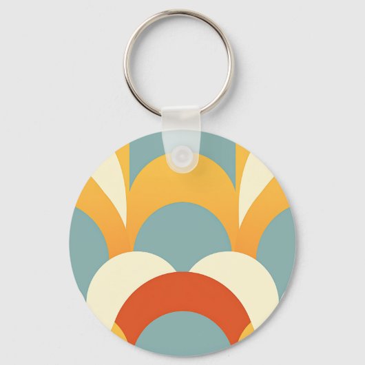 Retro Teal Mustard Scallop Pattern Sleutelhanger (Voorkant)