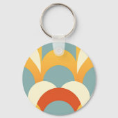 Retro Teal Mustard Scallop Pattern Sleutelhanger (Achterkant)