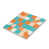 Retro Teal Orange Starburst Checkerboard Tegeltje (Zijkant)