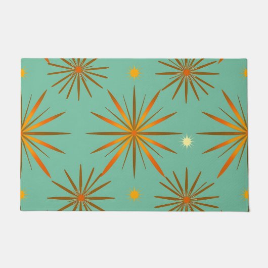 Retro Teal Orange Starburst Pattern Deurmat (Voorkant)