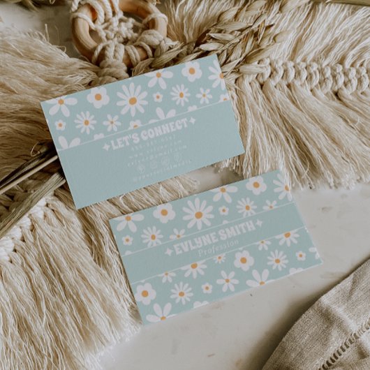 Retro Teal Pastel Groovy Floral Boho Unique 70s Visitekaartje