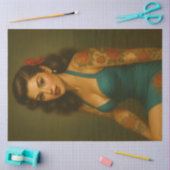 Retro Teal Pin-Up Tattoo Decoupage Tissuepapier (Craft)
