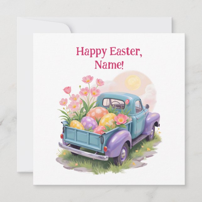 Retro Teal & Purple Truck with Easter Eggs (Voorkant)