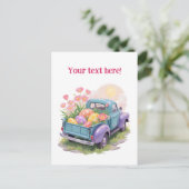 Retro Teal & Purple Truck with Easter Eggs Briefkaart (Staand voorkant)
