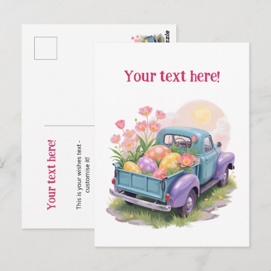 Retro Teal & Purple Truck with Easter Eggs Briefkaart (Voorkant / Achterkant)