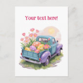 Retro Teal & Purple Truck with Easter Eggs Briefkaart (Voorkant)