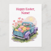 Retro Teal & Purple Truck with Easter Eggs Briefkaart (Voorkant)