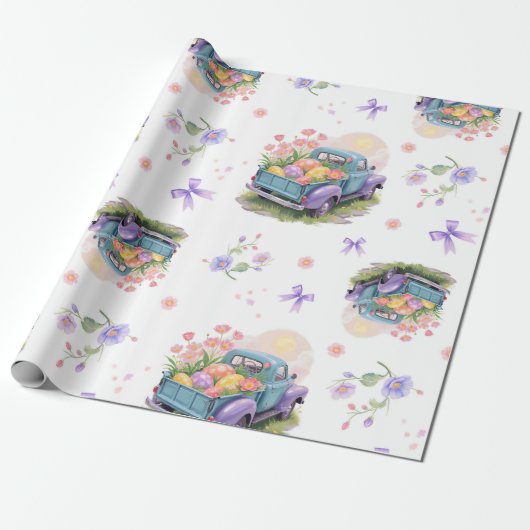 Retro Teal & Purple Truck with Easter Eggs Cadeaupapier (Uitgerold)