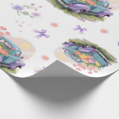 Retro Teal & Purple Truck with Easter Eggs Cadeaupapier (Hoek)