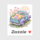 Retro Teal & Purple Truck with Easter Eggs Sticker (Vel)