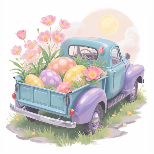 Retro Teal & Purple Truck with Easter Eggs Sticker (Voorkant)