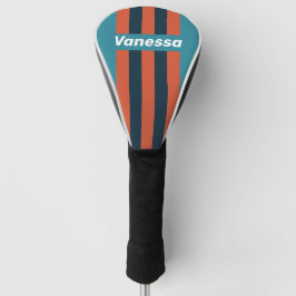 Retro Teal Spetterspin Strepen met Naam Golfheadcover
