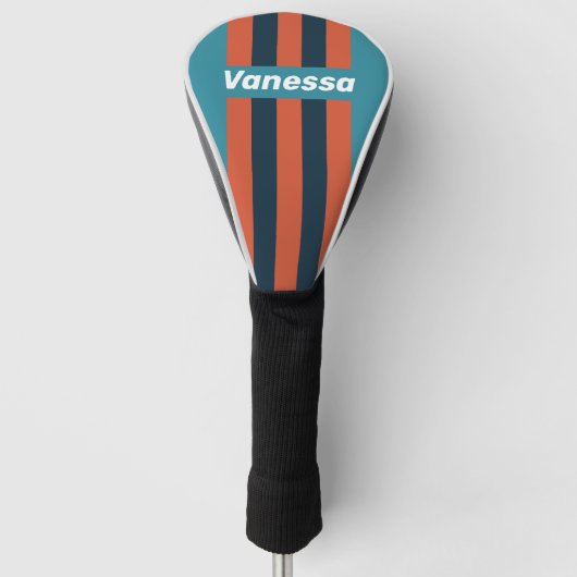 Retro Teal Spetterspin Strepen met Naam Golfheadcover (Voorkant)