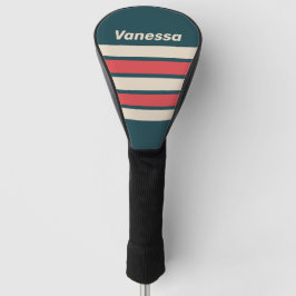 Retro Teal Vibe Over Strepen met Naam Golfheadcover