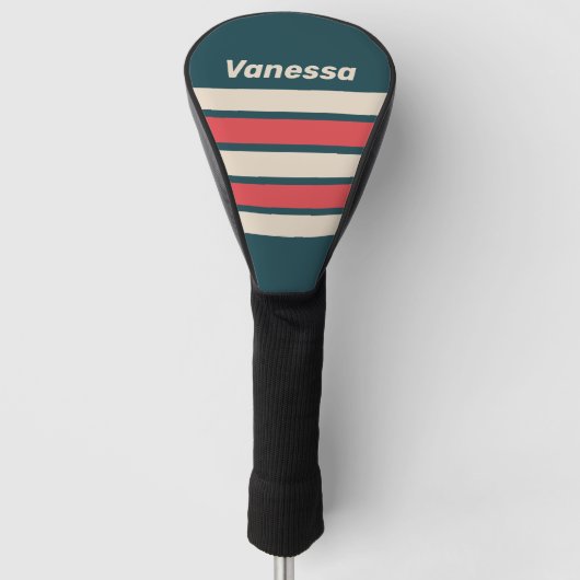 Retro Teal Vibe Over Strepen met Naam Golfheadcover (Voorkant)