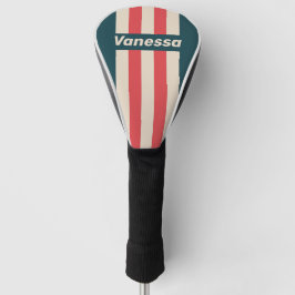 Retro Teal Vibe Pin Strepen met Naam Golfheadcover