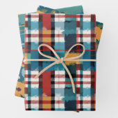 Retro Teals Plaid Floral en Line Set van 3 Inpakpapier Vel (In situ)