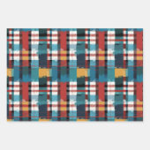 Retro Teals Plaid Floral en Line Set van 3 Inpakpapier Vel (Voorkant)