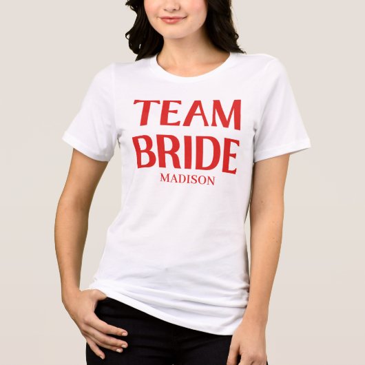 Retro Team Bruid Bachelorette Rood Roze Tri-Blend Shirt (Voorkant)