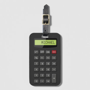 Retro Tech Funny Calculator Aangepaste naam bekijk Bagagelabel