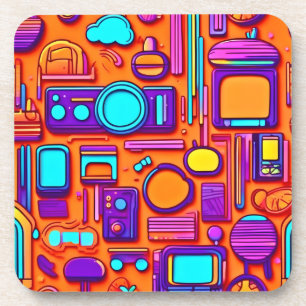 Retro Tech Pop: Nostalgische gadget collage Bier Onderzetter